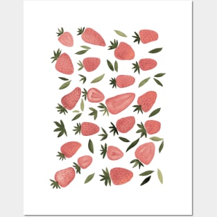 Watercolors strawberries - dusty pink and olive Posters and Art